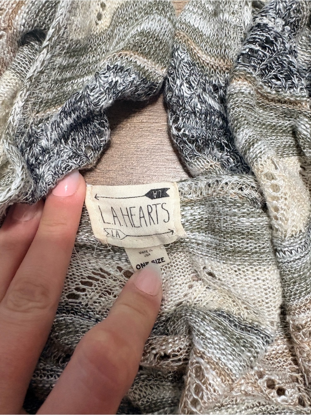 LA Hearts Boho Open Knit Cocoon Cardigan One Size Neutral Stripe Sweater - Picture 5 of 5